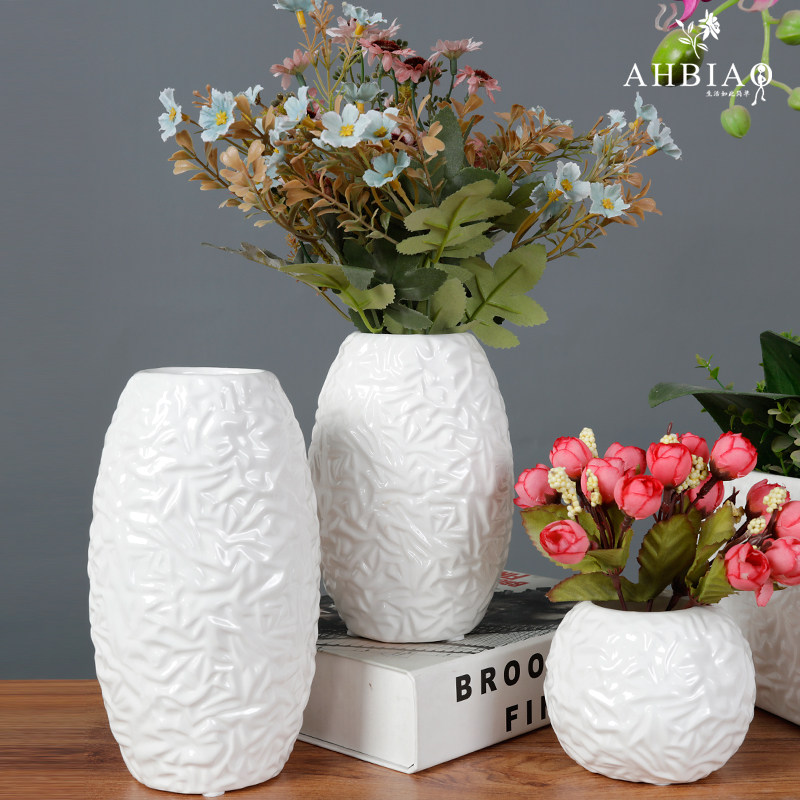 Ceramic IKEA simple modern style white dining table living room ornaments home decoration vase dried flowers vase