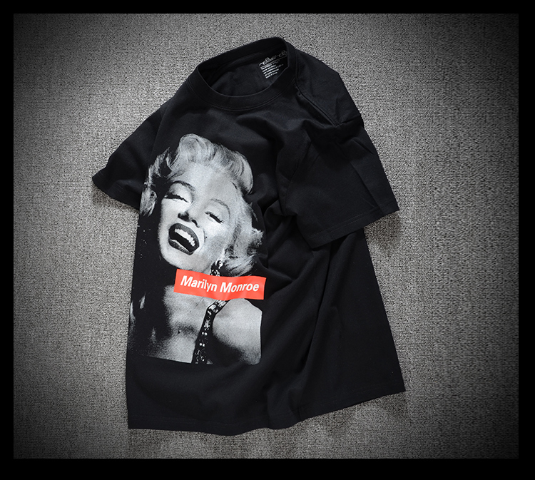 Châu Âu và Hoa Kỳ thương hiệu thủy triều gợi cảm Monroe in áo thun hip hop lỏng thủy triều nam ngắn tay cotton thoáng khí những người yêu thích áo sơ mi áo thun gucci