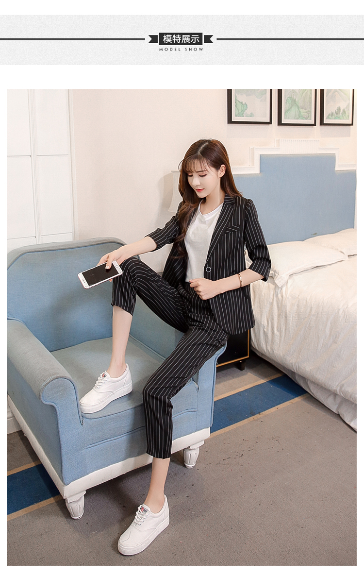 Mùa hè phiên bản Hàn Quốc của tay áo năm điểm nhỏ phù hợp với nước hoa phù hợp với phụ nữ áo khoác + chín quần hai bộ thủy triều áo khoác nữ hàng hiệu