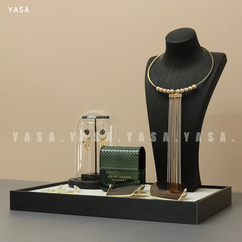 Luojia [Jewelry Tray Combination] Sample Cloakroom Countertop Light Luxury Earrings Glass Cover Perfume Props Soft Decoration