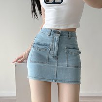 Retro Design Pre-Pocket Jean-hip Dress Female Tolerant Life-Wind Tailor-made Slim Stretch Slim Skirt