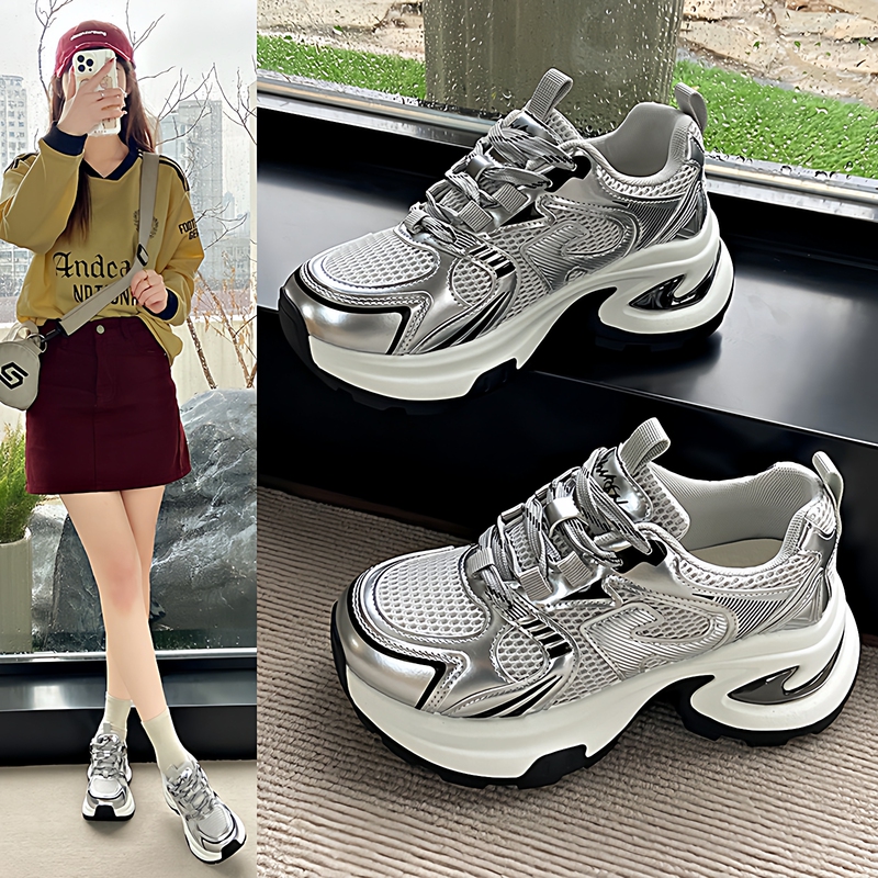 2026 Spring New Thick-Soled Dad Shoes for Women, Red Mesh Breathable Fashion Casual Sports Shoes with Free Shipping