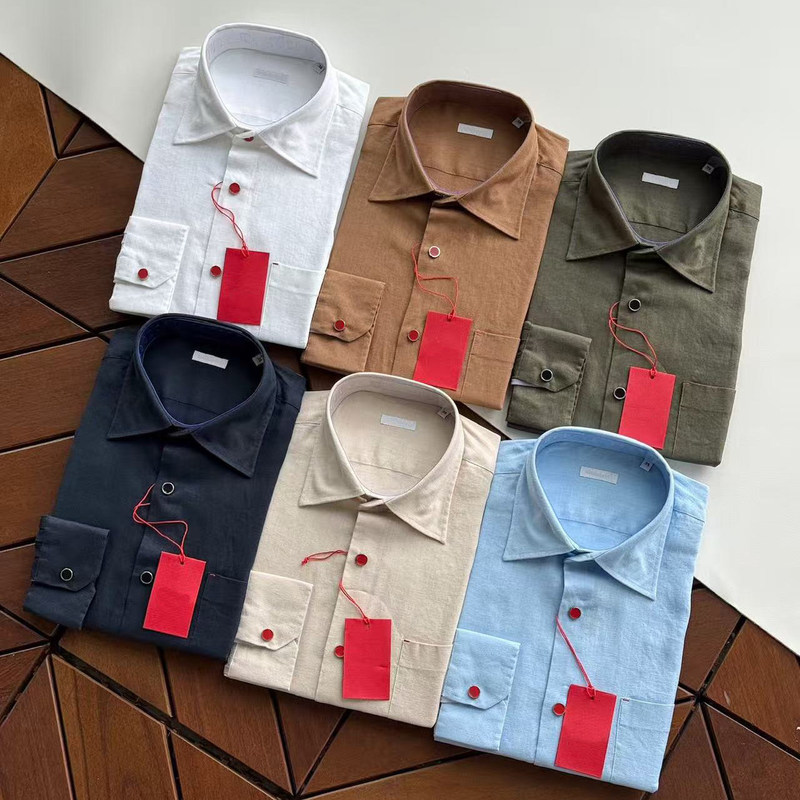 Italian Men's Clothing Spring and Summer New Style Old Money Style Men's Lapel Long-Sleeved Shirt Business Casual Linen Solid Color Shirt