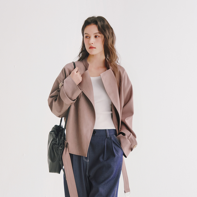 Next Weekend "Fixed Frame Style" Short Stand Collar Trench Coat High-End Slimming Casual Jacket Top Outerwear