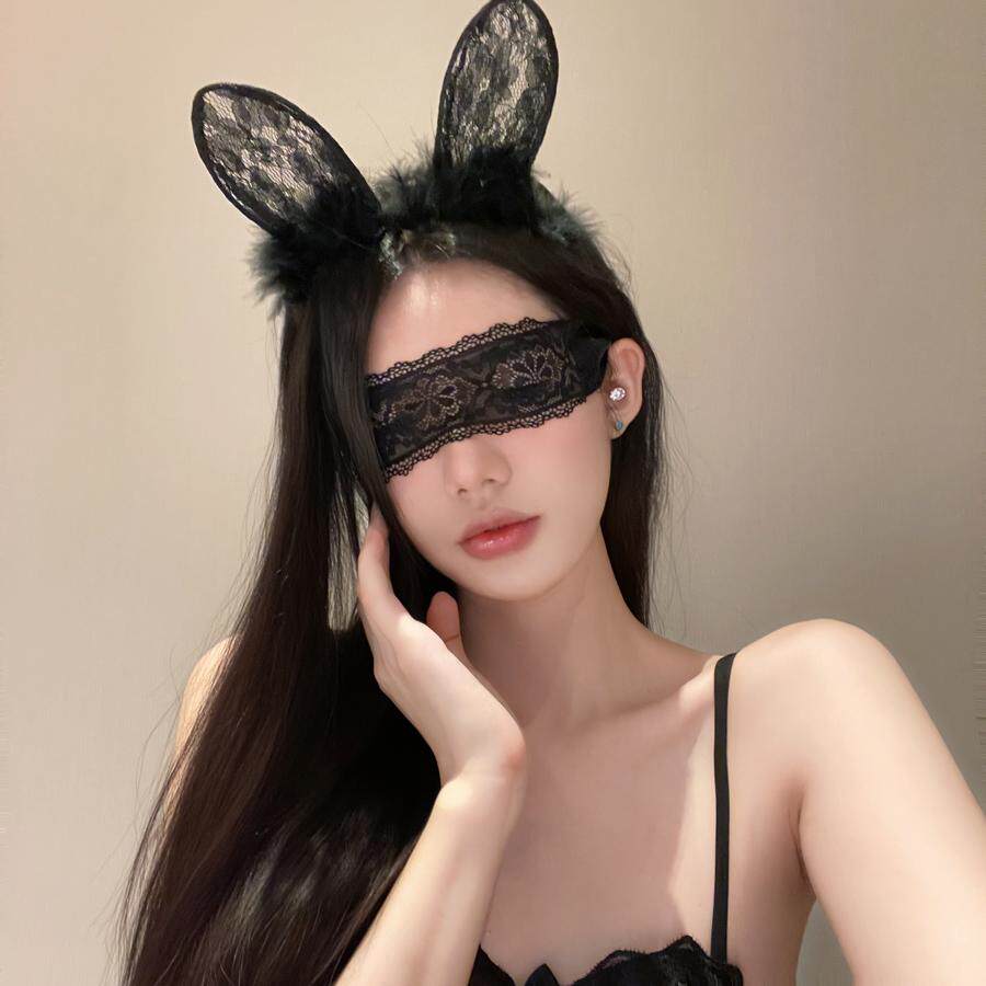Cat ear headband, sexy eye mask, veil, abstinence-style headdress, sexy lace-trimmed bunny ears, cosplay influencer hair accessory