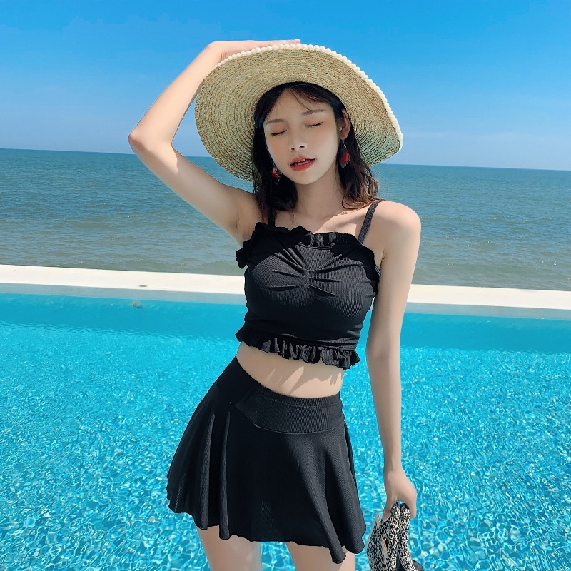 Swimsuit female skirt square split two pieces of conservative thin student fairy Fan Korea in hot spring swimsuit