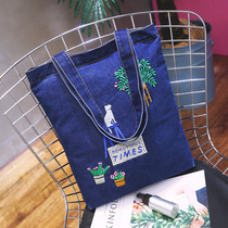 Oops cowboy bag new denim canvas woman bag Jane about printed denim bag Girl 100 lap single shoulder handbag