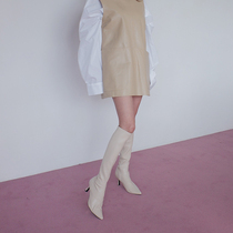 2021 white boots Korean high barrel pointed over-the-knee boots Female high-heeled thin-heeled boots show thin knight boots fairy