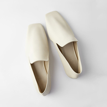 2021 new soft leather loafers square head shallow mouth flat single shoes genuine leather loafers fairy egg roll shoes small ck womens shoes