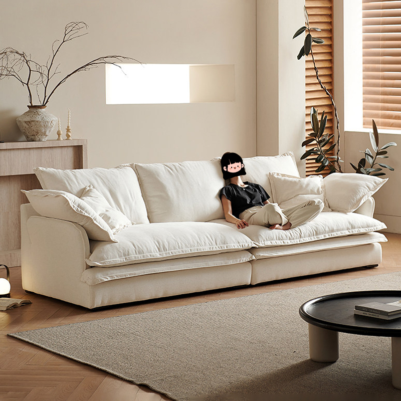 Wabi-Sabi Style Autumn Pool Sofa, Linen Fabric, Living Room, Small Apartment, Hyacinth French Vintage Cloud Sofa, Cotton and Linen