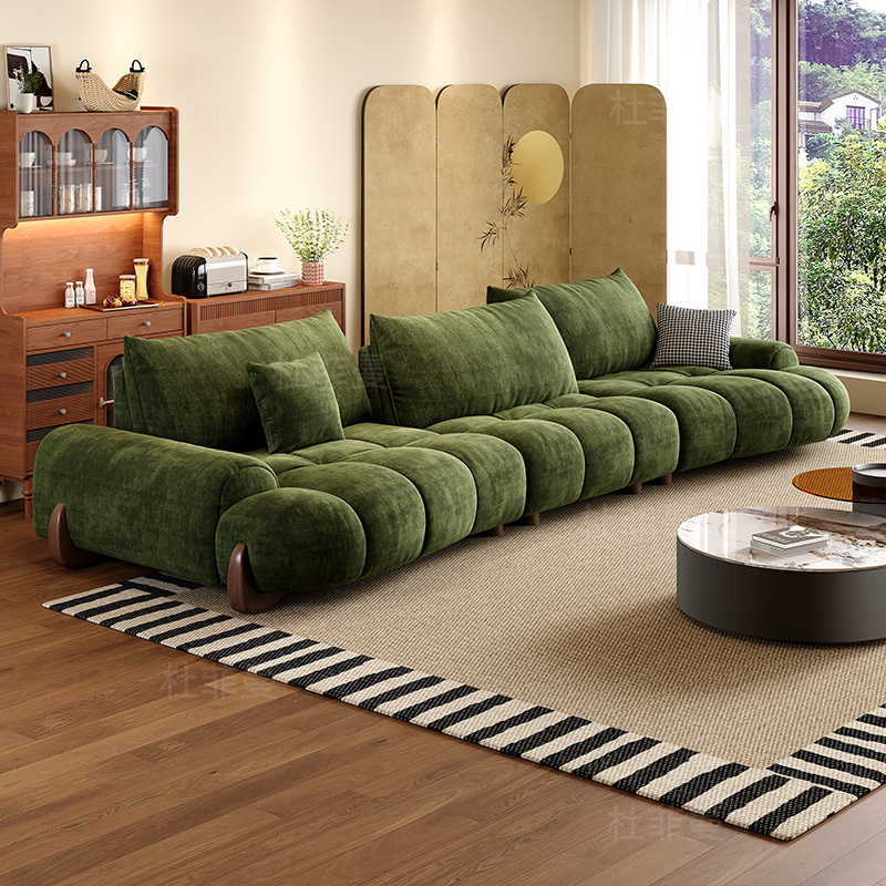 Vintage-Style Living Room Adjustable Backrest Large Deep Green Retro Fabric Sofa with Curved Design