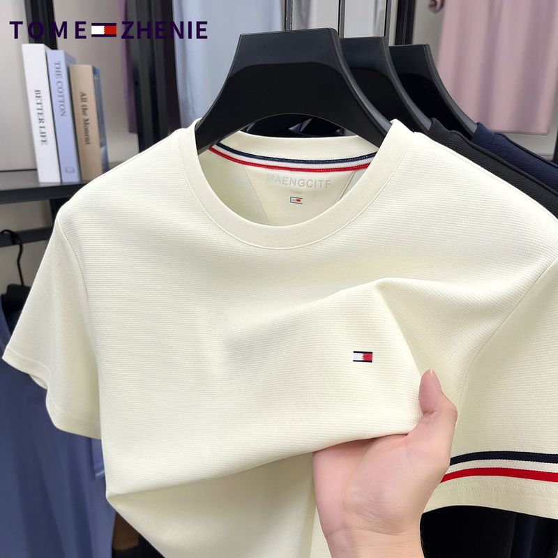 Tommy Solid Color Short-Sleeve T-Shirt for Men, 2026 Summer New Round Neck Casual Top, Young and Middle-Aged Half-Sleeve Cotton T-Shirt, Thin Tommy Solid Color Short-Sleeve T-Shirt for Men, 2026 Summer New Round Neck Casual Top, Young and Middle-Aged Half-Sleeve Cotton T-Shirt, Thin