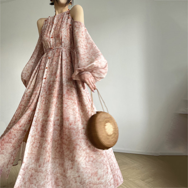 2023 spring and summer new fashion design sense lazy wind strapless silk mulberry silk dress beach holiday dress