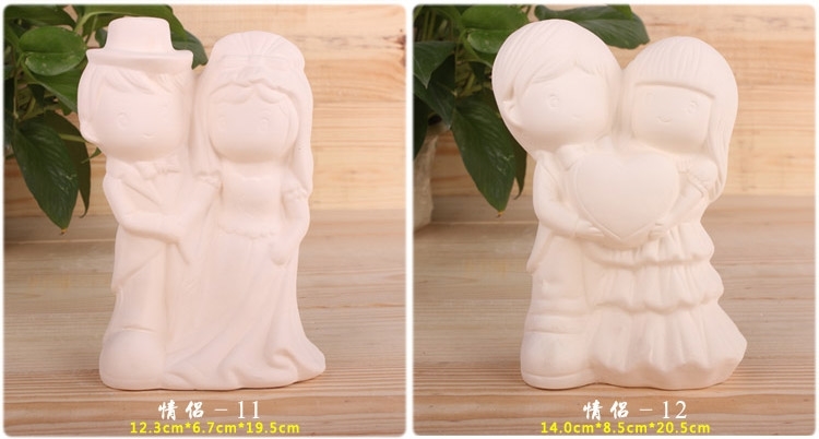 Cặp vợ chồng búp bê gốm trắng trống trẻ em đồ chơi giáo dục thủ công tô màu Doodle DIY heo đất Vẽ khuôn - Tự làm khuôn nướng khuôn oval