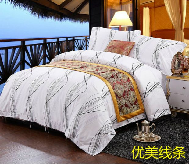 Khách sạn In Bộ đồ giường khách sạn Vỏ gối màu trắng Bông vải cotton Tình yêu đầu tiên gối cao su