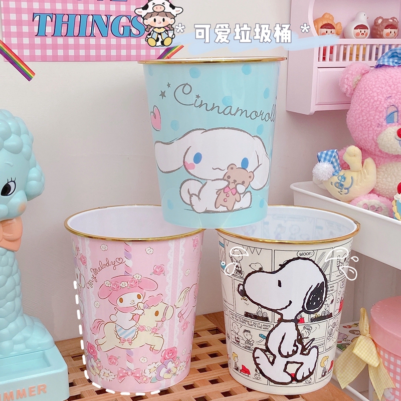 Cute Cartoon Trash Can in Japanese Style with Melody, Cinnamoroll, Hello Kitty, and Snoopy, Same Style as on Xiaohongshu