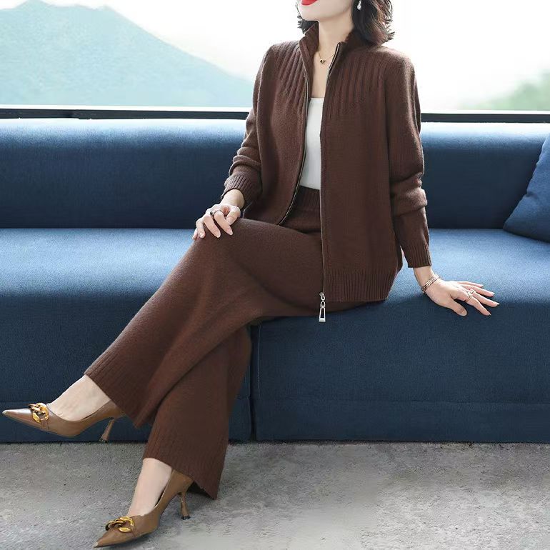 Maxmurny Accessible Luxury Autumn and Winter New Style Woven Elegant Slimming Age-Reducing Simple Comfortable Knitted Jacket Set