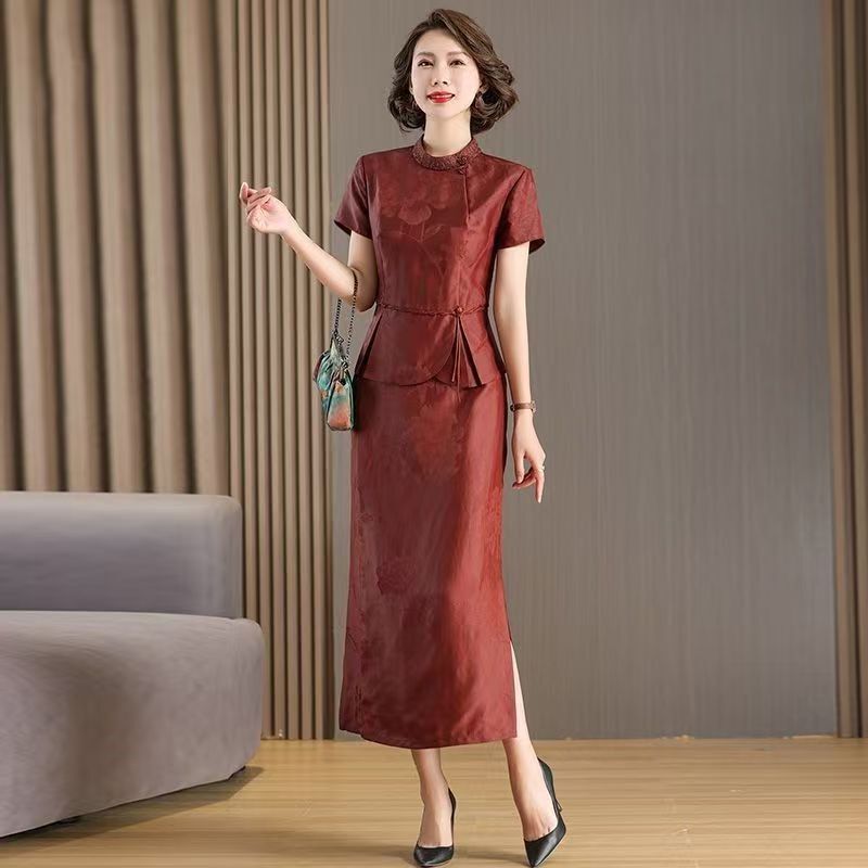 Maxmurny Light Luxury Summer New Style Fragrant Cloud Silk Elegant Dress Slim Fit Age-Reducing Silk Two-Piece Fashion Set
