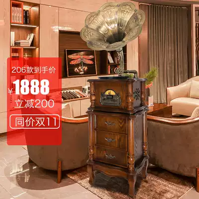 Today's ink vinyl record player wooden phonograph retro living room European American Chinese solid wood stream sound electromechanical record machine