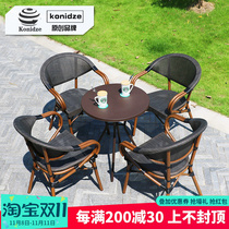 Outdoor table and chair model room cafe balcony three-five-piece set of fabric outdoor rattan chair leisure American minimalist table and chair