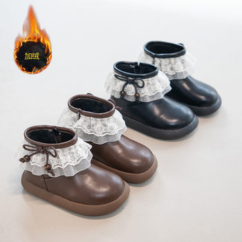 Girls' Short Boots with Fleece Lining, Martin Boots, 2025 New Winter Children's Princess Shoes, Girls' Melard Boots, Autumn and Winter Style