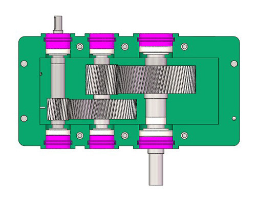 二级圆柱直齿斜齿轮减速机减速器solidworks设计3D三维模型