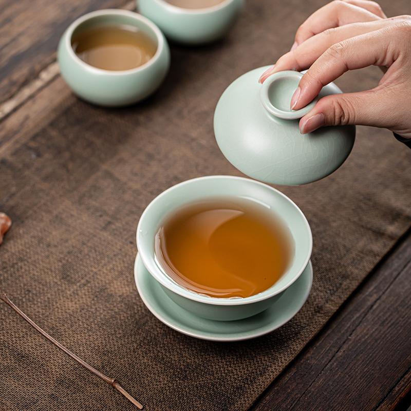 Ceramic Cover Bowl Tea Cup Three Talents Bowl Tea Maker Home Ru Porcelain Open Sheet Can Raise A Single Tea Bowl Kung Fu Suit Custom