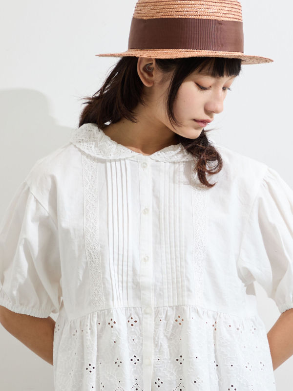 Japanese-Style Sm3-1 Embroidered Lace Short-Sleeve Floral Pure Cotton Top Shirt