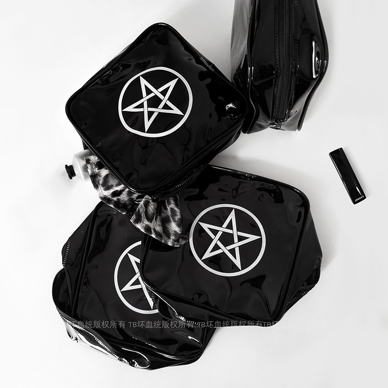 Bad Bloodline Dark Gothic Style Pentagram Makeup Bag Satan Tarot Niche Creative Stationery Storage Bag Small Bag