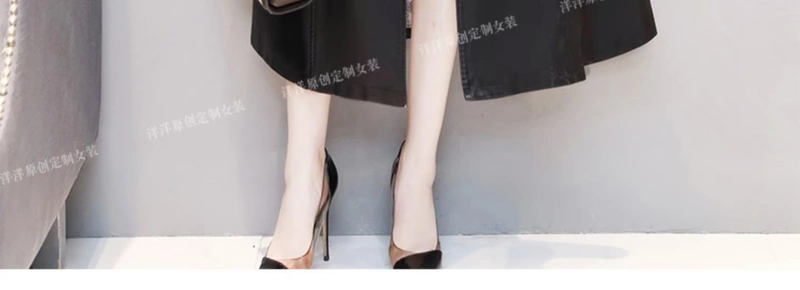 Áo khoác da nữ dài đến đầu gối Áo khoác hàn quốc 2018 xuân hè mới khí chất mỏng Slim Hained áo gió bằng da