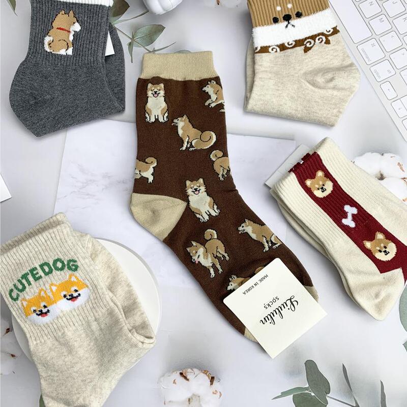 (Socks Worn by Pet Owners) Shiba Shiba Inu Merchandise Korean Dongdaemun Cute Akita Pattern Women's Socks