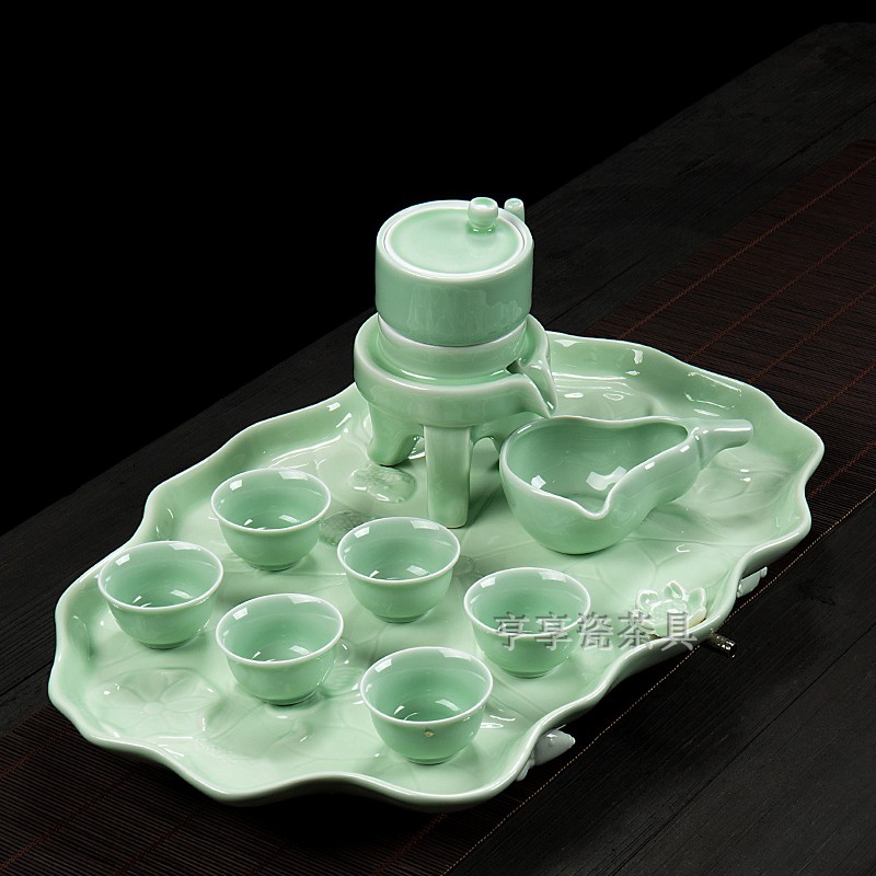Bộ bàn trà bằng gốm sứ Long Tuyền celadon cối xay đá bán tự động bộ ấm trà đặt bộ ấm trà chén đặt nhà - Trà sứ bình trà giữ nhiệt