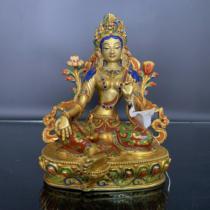 Nepal Buddha statue Green Duomu painted gilded antique 20cm Karma Ruyi Store