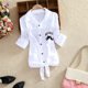 2023 spring new white shirt female student long-sleeved Korean casual print strap white shirt with top trendy