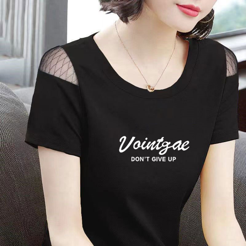 100% Pure Cotton Short-Sleeved T-Shirt Tops for Women, Large Size, Slim Fit, Versatile Clothing, New Summer Wear, Off-The-Shoulder Bottoming Shirt