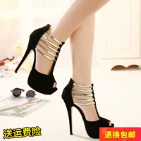 Giày cao gót đế xuồng 12 ~ 14cm cm mùa hè miệng cá gợi cảm miệng cá dép châu Âu và Mỹ giày sandal nữ hoa cúc