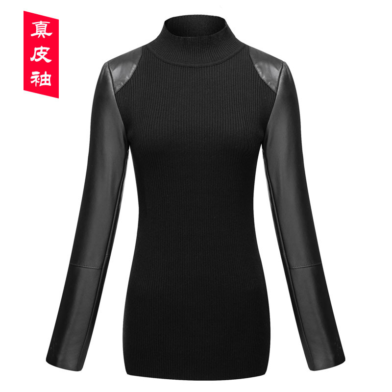 Genuine Leather Full-Sleeve Base Shirt for Women, Winter Sheepskin down Cotton Sleeve Knitwear, Slim Fit Thickened Sweater Inner Layer Top Genuine Leather Full-Sleeve Base Shirt for Women, Winter Sheepskin down Cotton Sleeve Knitwear, Slim Fit Thickened Sweater Inner Layer Top