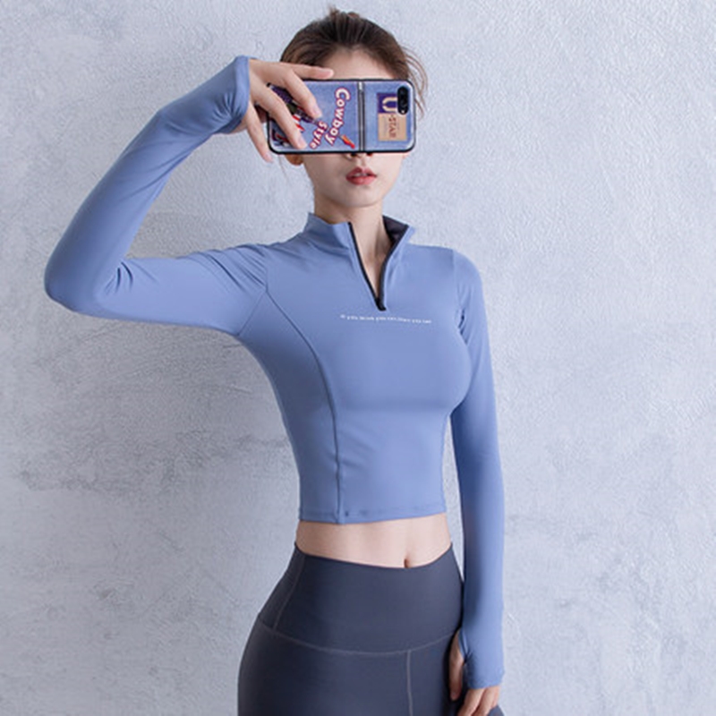 Yoga suit women's top Long-sleeved zipper thin net red sexy T-shirt Sports tightness quick-drying fitness clothes for beginners