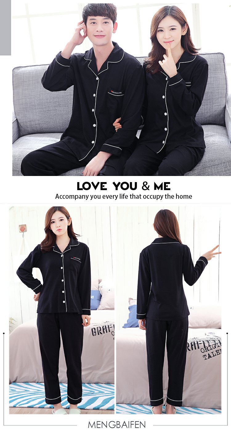 Phiên bản Hàn Quốc của bộ đồ ngủ đôi cotton cotton tay dài mùa xuân và mùa thu đông nam và nữ màu đen bí mật phục vụ nhà cotton phù hợp do bo
