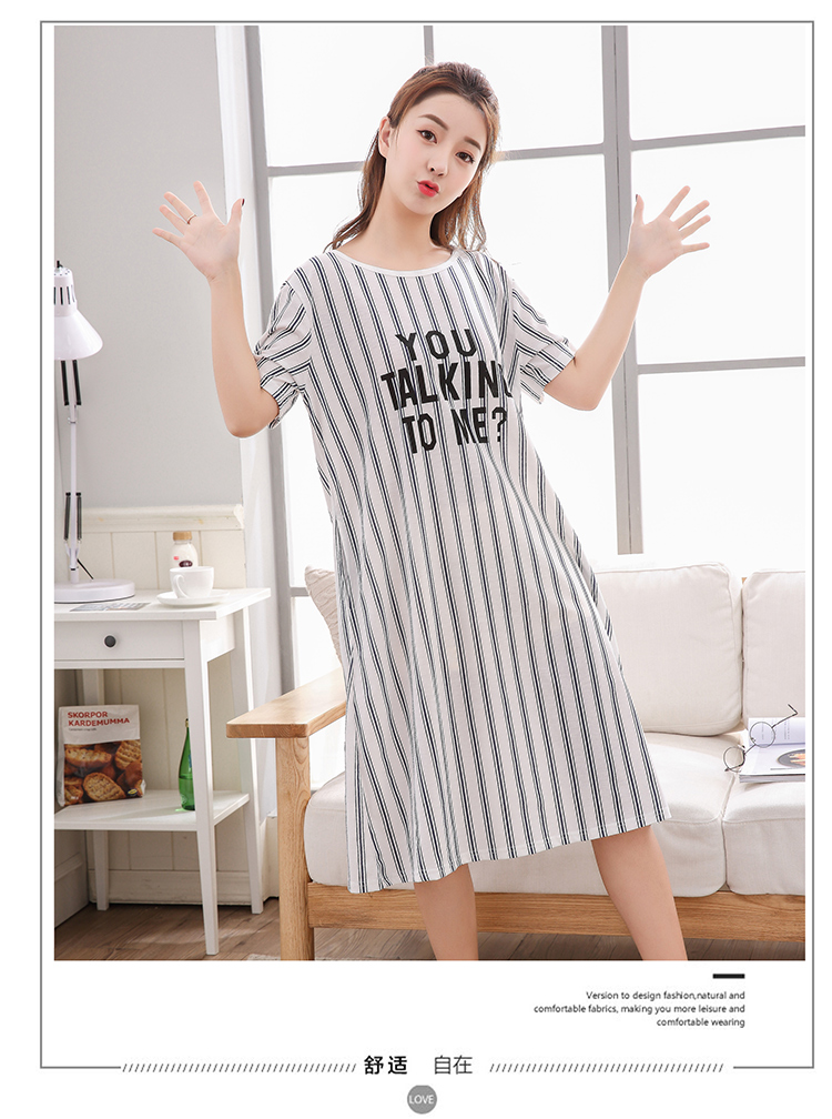 Bộ đồ ngủ nữ cực rộng bằng vải cotton mùa hè phiên bản Hàn Quốc của váy ngủ ngọt ngào và đáng yêu mm chất béo cộng với phân bón XL 200 kg váy ngủ