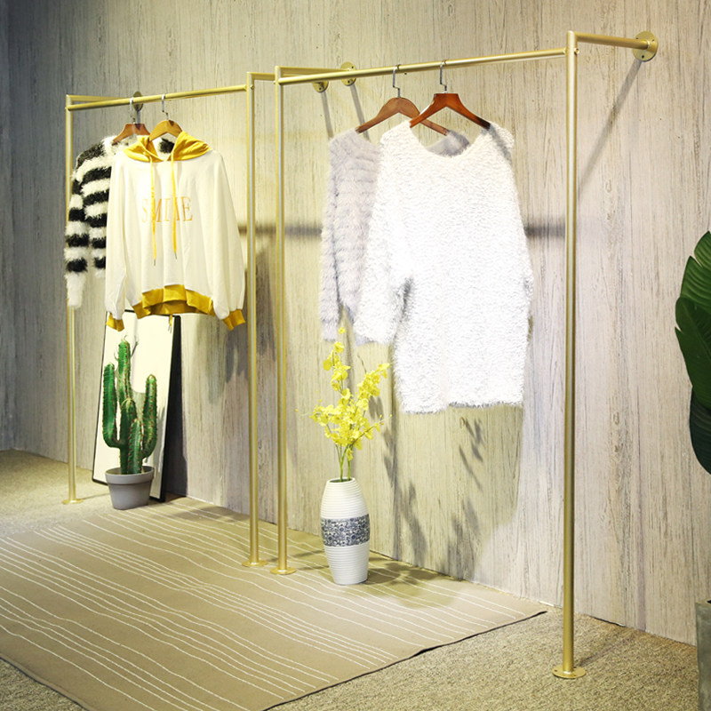 Golden clothing store display rack floor-standing double-layer hanger children's clothing store wall hanging women's clothing store shelf combination