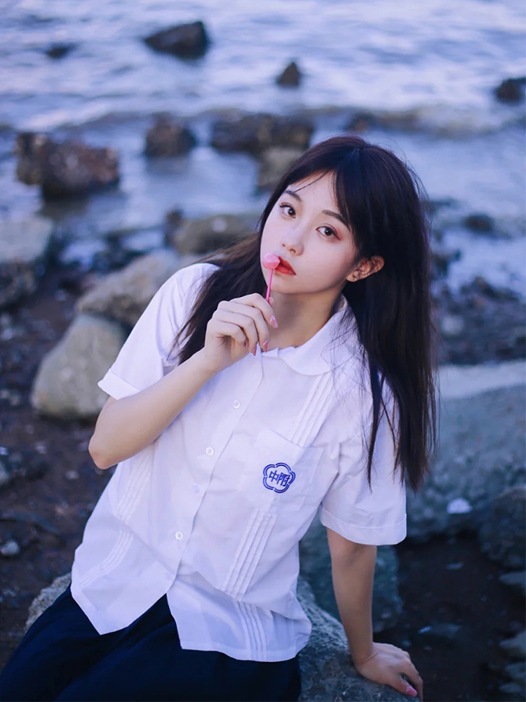 Taiwan Normal University Epiwear Shirt Banswear Homecoming School Uniform Embroidery JK Summer Suit Short Sleeve Organ Pleat Shirt Woman