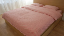 Pure linen four-piece dyed red strip linen four-piece linen set linen pillowcase bed bed hats quilt cover