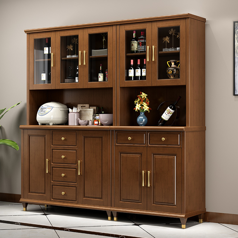 Solid Wood Wine Cabinet Sideboard Restaurant Wall-Mounted Integrated High Cabinet Modern Minimalist Living Room Glass Door Cabinet Storage Cabinet