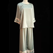 Su embroidery pajamas home clothes set empress with the same style New Year zodiac year red silk acetate satin embroidered flower pajamas