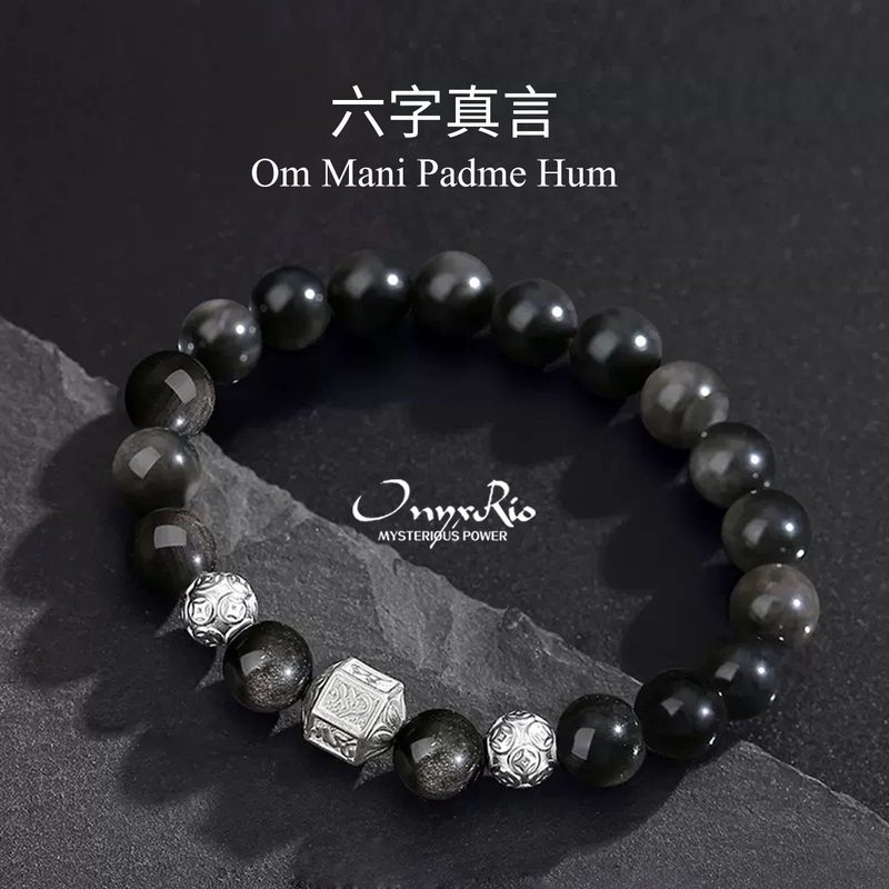 Onyxrio Natural Obsidian Bracelet Silver Blue Aquamarine Crystal Bracelet for Boyfriend and Girlfriend as a Birthday Gift