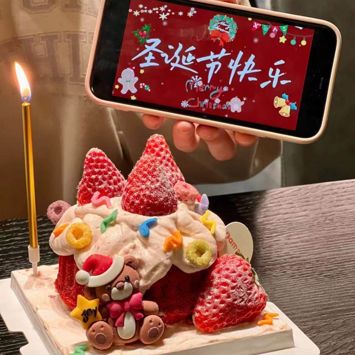 Christmas Cake Decoration Christmas Little Bear Snowman Elk Cake Plugin Santa for Christmas Happy Inserts-Taobao