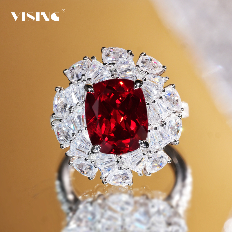 Vising Jewelry [Agl International Certificate] Lab-Grown Ruby 5.7Ct Ring S925 Silver Gold-Plated