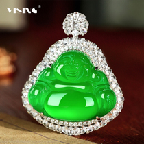 VISING jewelry horse material green chalcedony agate Buddha pendant necklace Baoan safe national style comparable to jadeite S925 silver