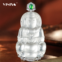 VISING jewelry natural quartz jade water foam jade Guanyin pendant necklace national style meaning gift giving comparable to jade